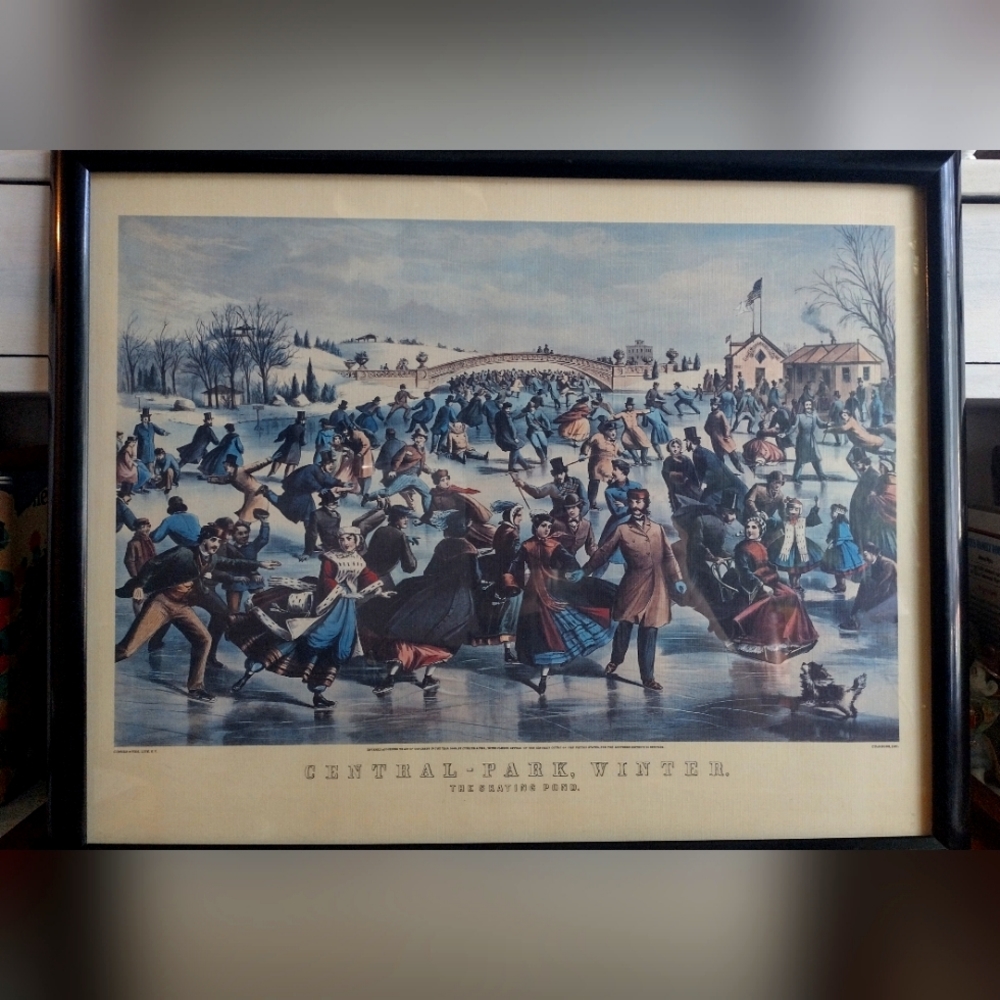 Central Park Winter. The Skating Pond 1862 Antique Lithograph Art